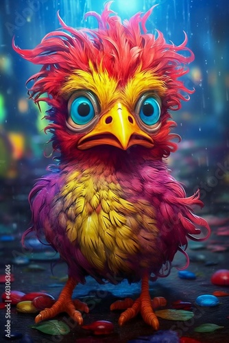 Crazy Chicken on a Colorful Background. Generative ai © Scrudje