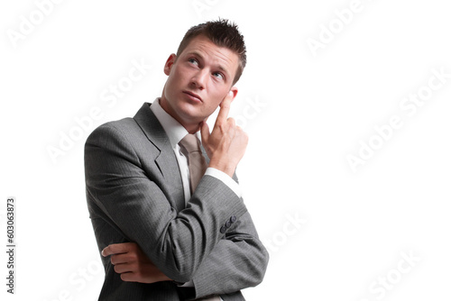 Canvastavla Businessman considering an idea, isolated over white background