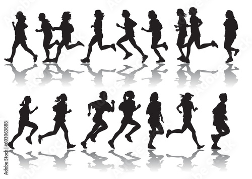 vector drawing running a marathon women's sports