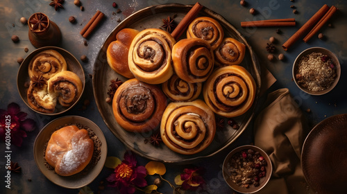 Delicious cinnamon rolls. Generative AI