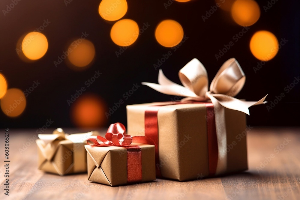 Elegant Golden Christmas Present, Festively Wrapped in Luxury, Generative AI