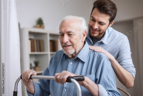 A man helping a man with a walker