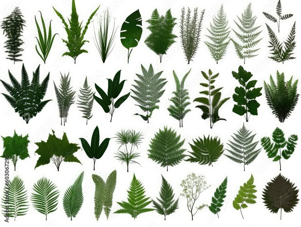 set of different plants Collection in cartoon style illustration. set isolated on white background. generative ai