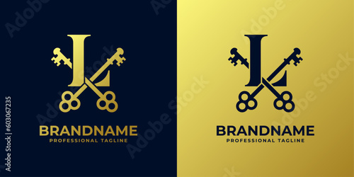 Letter L With Double Key Logo, suitable for any business related to key with L initial.