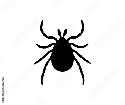 Mite, Tick Silhouette logo design. Dangerous biting insect. Danger of tick bite. Parasite insect, ixodes ricinus, infection carrier, bloodsucker, vector design and illustration.
