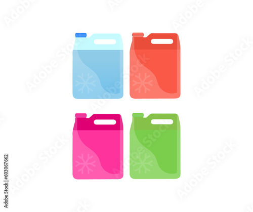 Antifreeze coolant to car 5-liter canister. Automotive antifreeze bottles. Car maintenance. Canister of windshield washer. Washer fluid. Antifreeze coolant vector design and illustration.
