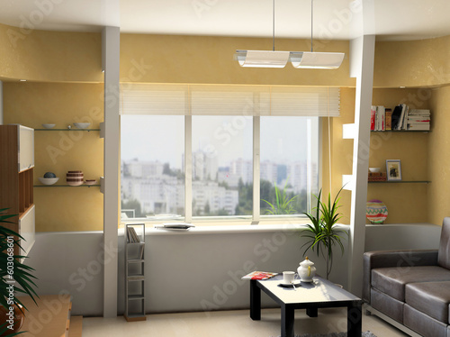 modern interior design  private apartment 3d rendering 