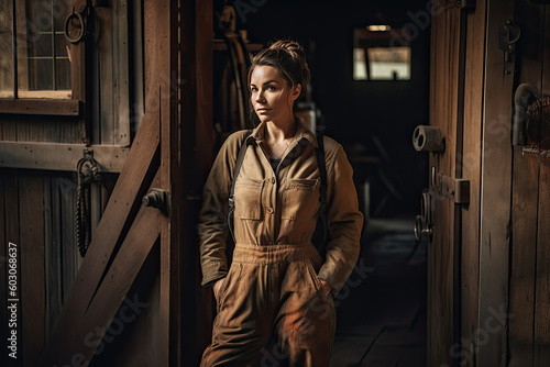 sexy woman wearing country girl working uniform Generative AI © PaulShlykov