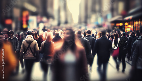 Blurred crowd of unrecognizable at the street Generative AI