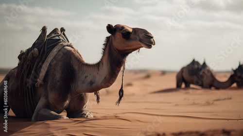 Camel in desert. Generative AI © PIRMYN
