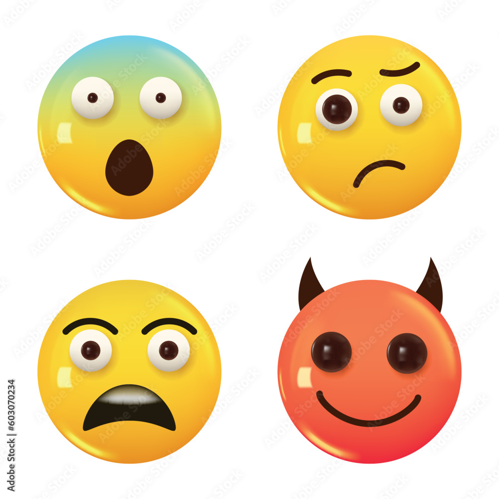 Set of 3d icon yellow color smile emoji. Set Icon Smile Emoji. Vector Set of 3d icon yellow color smile emoji. Set Icon Smile Emoji. Vector