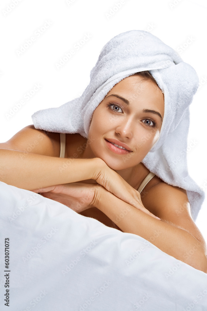 High key portrait of young beautiful woman on whit back High key portrait of young beautiful woman on whit back