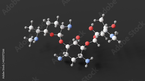 gentamicin molecule, molecular structure, cidomycin, ball and stick 3d model, structural chemical formula with colored atoms