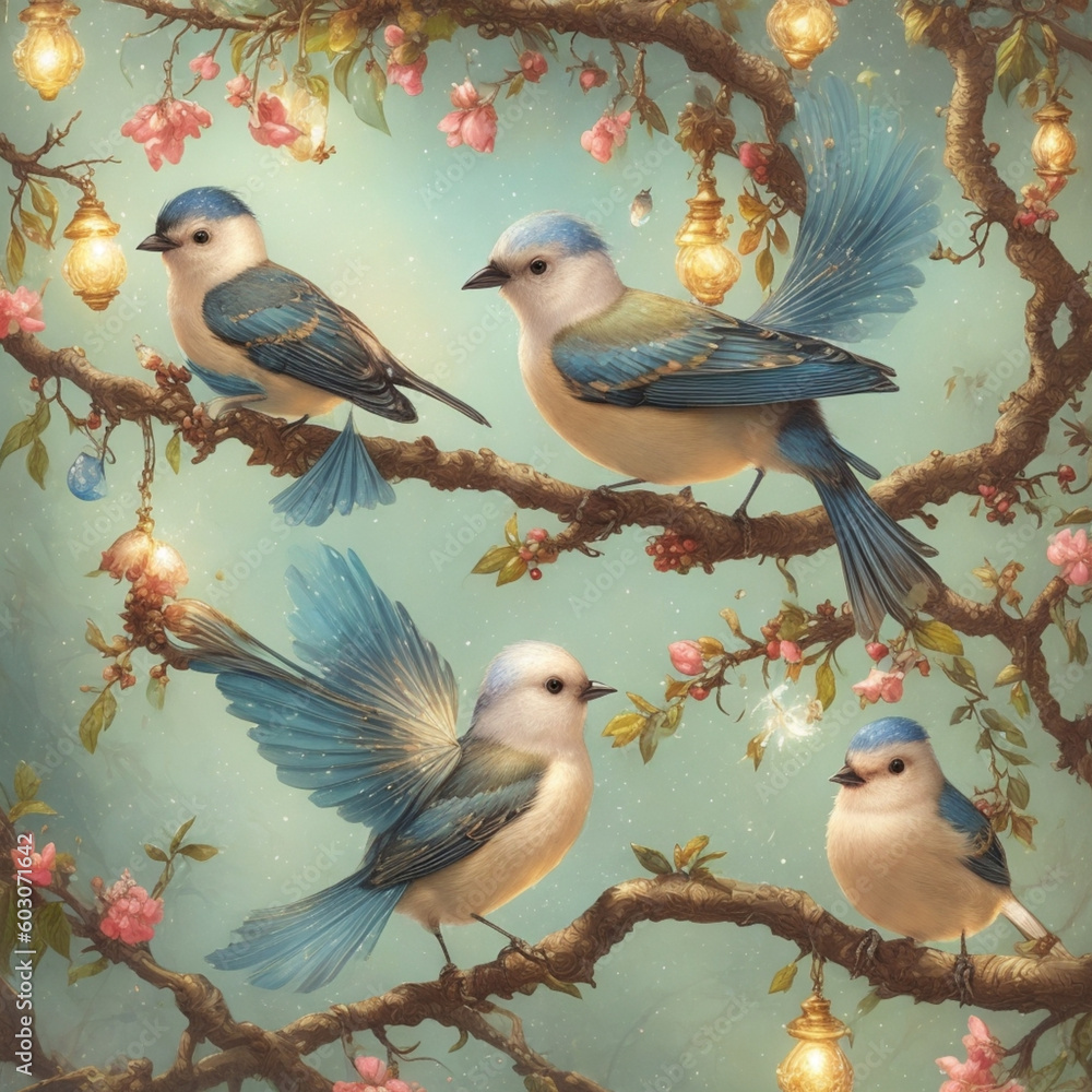 Fototapeta premium Birds on a tree made with Generative AI