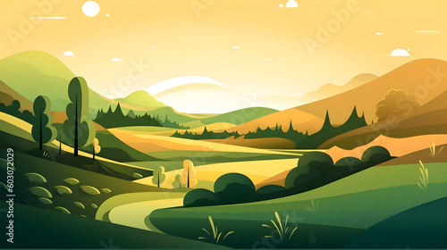 Cartoon clear summer landscape, background. Generative AI