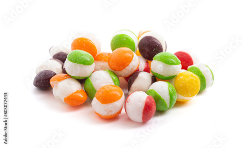 Freeze Dried Rainbow Candy on a White Background