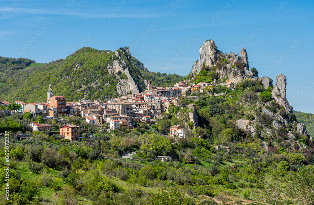 Panoramic view of Pennadomo, beautiful village in Chieti Province, Abruzzo, central Italy.