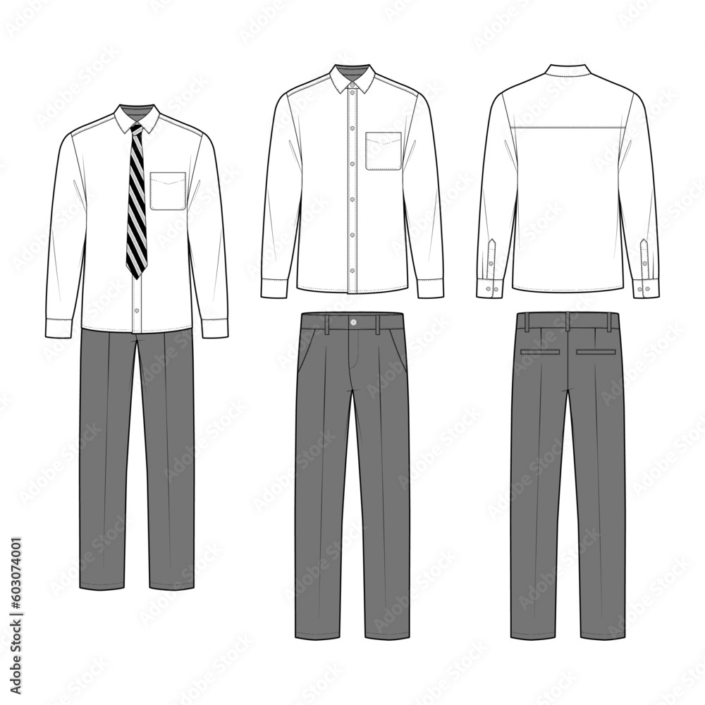 Vetor de Technical flat sketch of men's school uniform design template