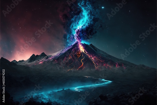 burning volcano in the volcano - Created with Generative AI Technology