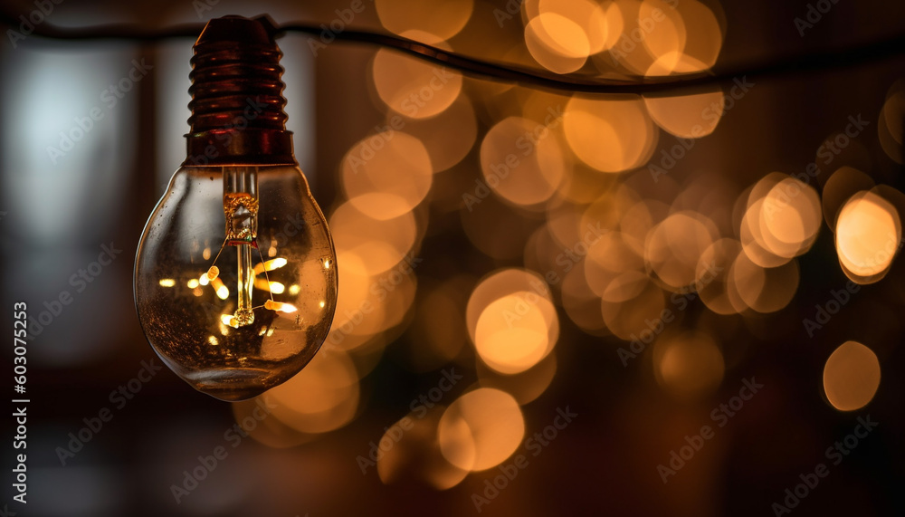 Glowing electric lamp illuminates dark background brightly generated by AI Glowing electric lamp illuminates dark background brightly generated by AI