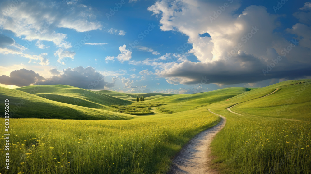 Fototapeta premium landscape with green grass and sky