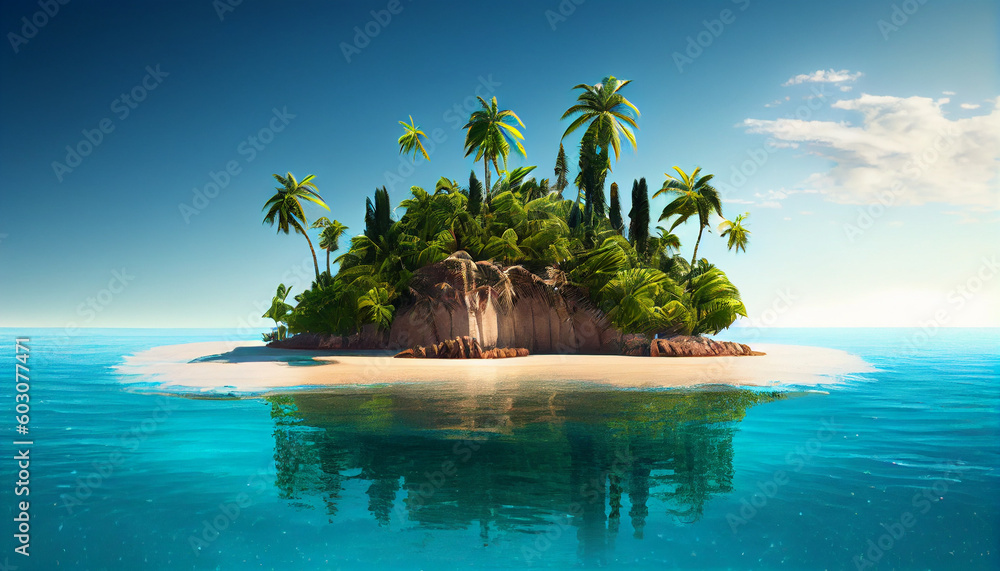 Tropical island with palm trees in the sea. Ai generated image Stock ...