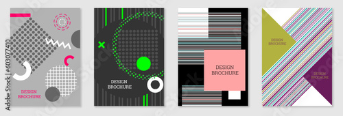 Wallpaper Mural Set of cover design in Memphis style. Geometric design, abstract background. Fashionable bright cover, banner, poster, booklet. Creative colors. Torontodigital.ca