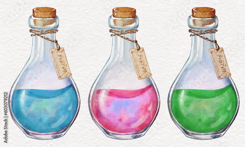 Watercolor magic witch potions