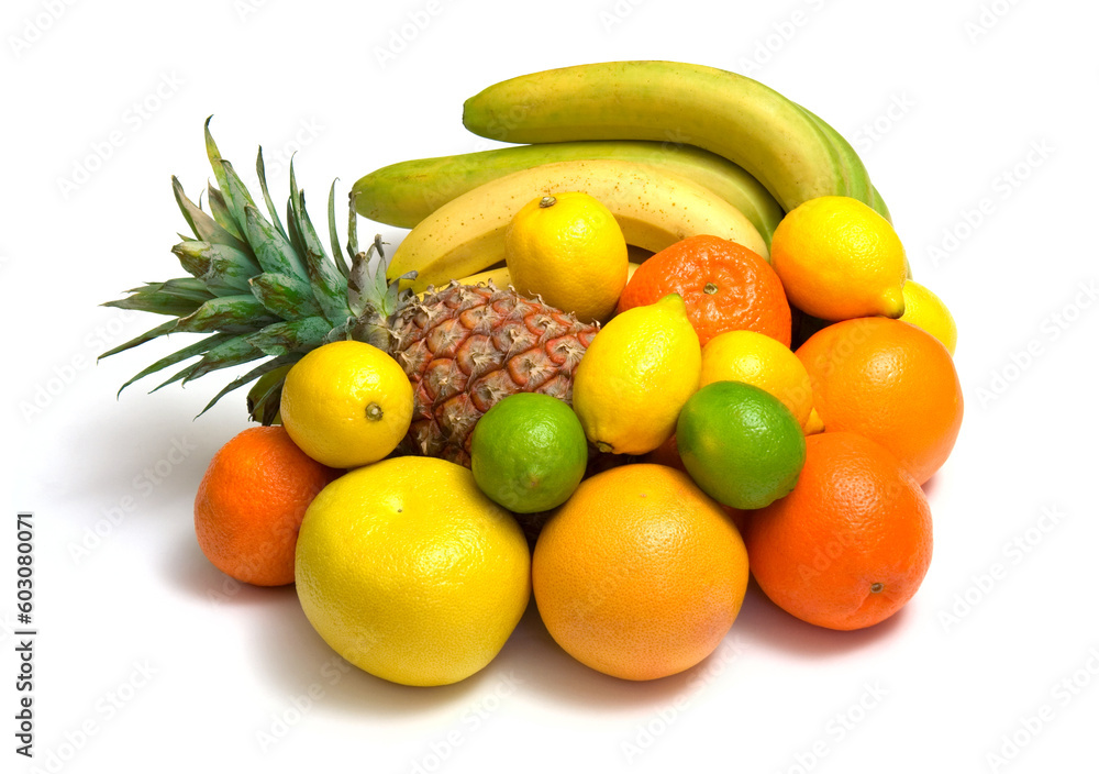 tropical fruits against white background tropical fruits against white background