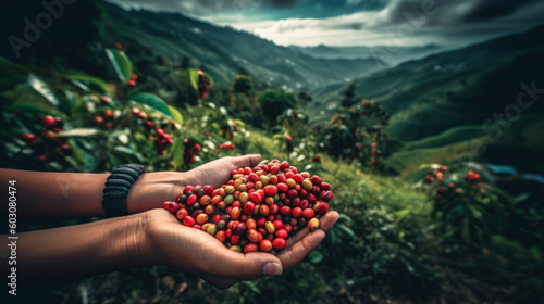 Hands full of Colombian coffee photo