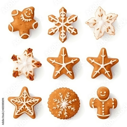 Christmas holiday cookies. Collection in cartoon style illustration. set isolated on white background. generative ai