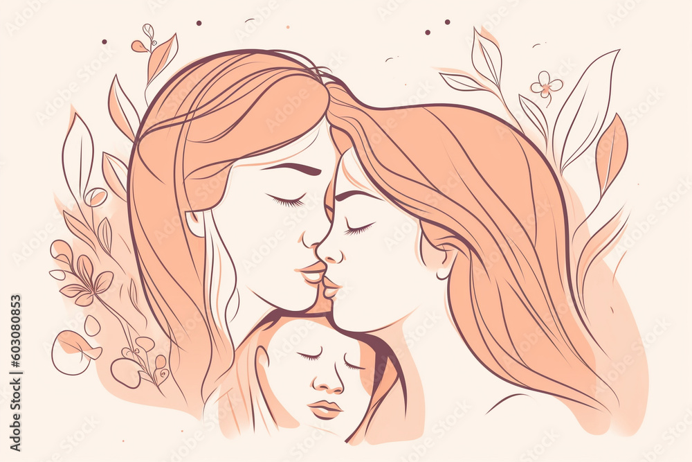 Free vector line style mothers day minimal simple background AI generative Free vector line style mothers day minimal simple background AI generative