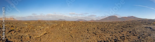 Panoramic view over the barren volcanic Timanfaya National Park on Lanzarote