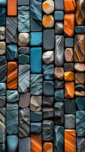 Collection of Rocks in Different Colors, Arranged in Grid-like Structures. Generative ai © Scrudje