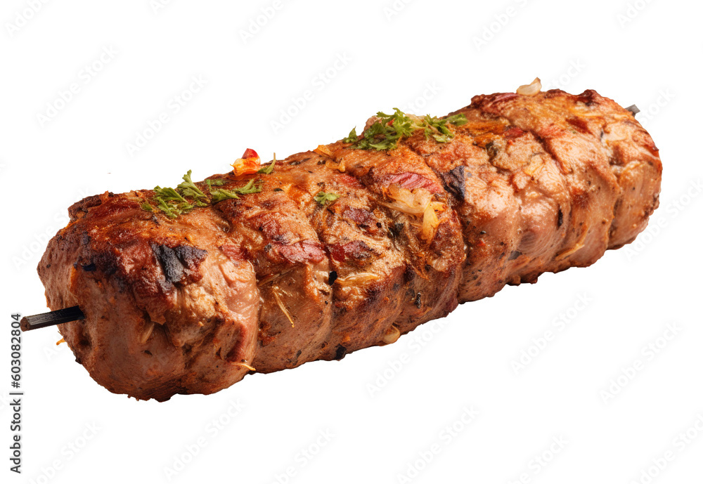 Roast kebab on transparent background. Generative AI. Roast kebab on transparent background. Generative AI.