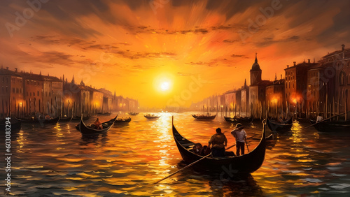 Venice Italy (inspired) sunset beautiful oil painted art generated by AI