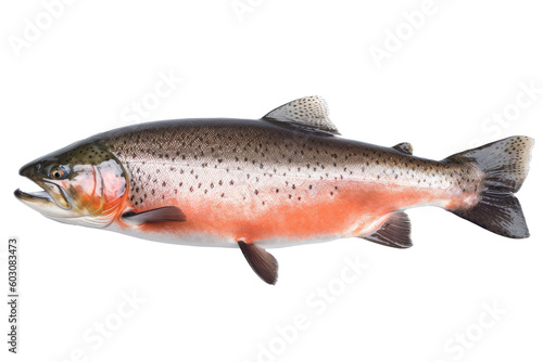 Fresh raw Salmon isolated on clear background the popular fish for making sashimi Japanese food, marine animal, clip art, diversity of animals, with Generative AI.