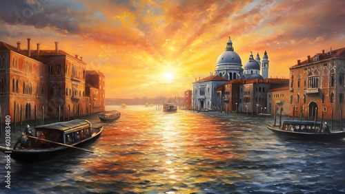 Venice Italy (inspired) sunset beautiful oil painted art generated by AI