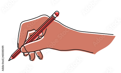 hand writing with red pencil, outline style clip art preview