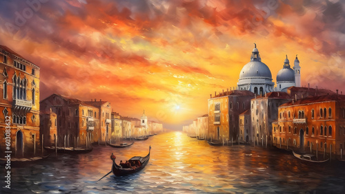 Venice Italy (inspired) sunset beautiful oil painted art generated by AI © Leo