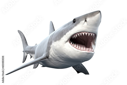 Great white Shark the famous predator in the ocean isolated on clear background, marine animal, clip art, diversity of animals, with Generative AI.