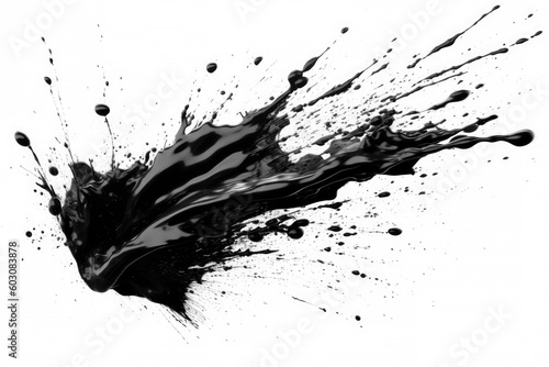 Abstract black in splash, paint, brush strokes, stain grunge isolated on clear background, Japanese style with Generative AI.