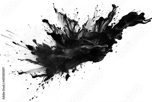 Abstract black in splash  paint  brush strokes  stain grunge isolated on clear background  Japanese style with Generative AI.