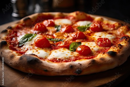 pizza with salami and tomatoes