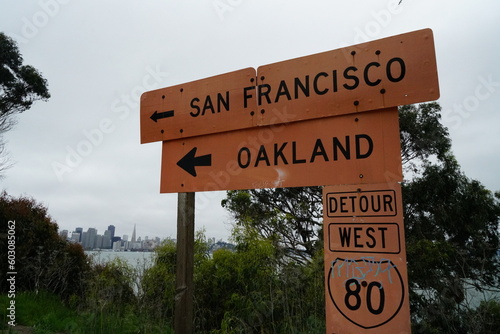 Shot of the city sign in Treasure Island in Californai photo