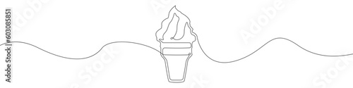 Ice cream line continuous drawing vector. One line Ice cream vector background. Ice cream icon. Continuous outline of a Torch. Ice cream linear design.