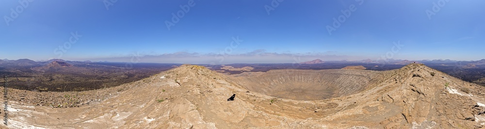 Panoramic view over the volcanic crater of Caldera Blanca on Lanzarote Panoramic view over the volcanic crater of Caldera Blanca on Lanzarote