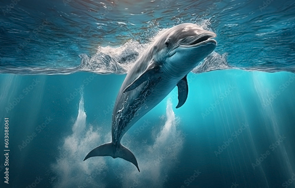 Fototapeta premium dolphins swim in the sea. Generative AI,