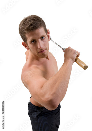 close up of martial art man on isolated background
