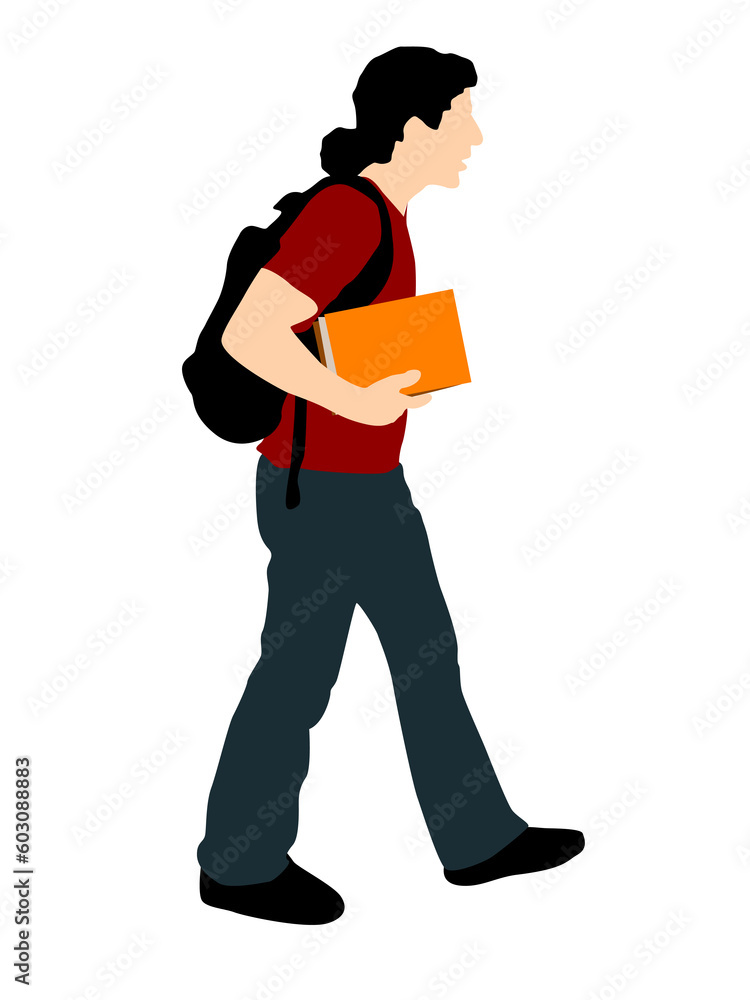 young student walking with books on isolated white background young student walking with books on isolated white background